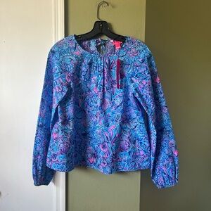 NWT Lilly Pulitzer Rilynn Long Sleeve Top Breakwater Blue Shells N Bells